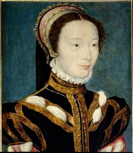 Muotokuva Jeanne of Halluinista tai Johanna Halluynista (s. 1530), Kuningatar Katariina Mediciksen kunniarouvasta (Caterina de Medici) 1547-1557. Corneille De Lyonin (Corneille de The Hague) maalaus (1500/1510-1574) ). Öljy puulle. Mitat: 0,14 x 0,21 m. Ve