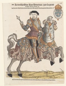 Muotokuva Henry II:sta Ranskan panssariin hevosen selässä, oikealla tekijältä Cornelis Anthonisz. (manner of)