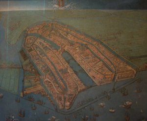 Amsterdamin näkymä lintuperspektiivistä tekijältä Cornelis Anthonisz.