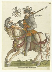 Maarten van Rossumin muotokuva hevosen selässä Martin de Rosse Siegneur de Peroyen (otsikko esineessä)