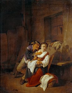 Vanha mies painii nuoren naisen kanssa sisätiloissa ... tekijältä Cornelis Bega