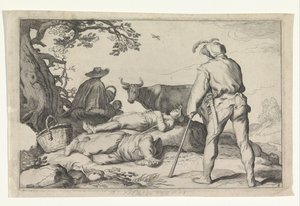 Veehoeders Neljä pastoraalista kohtausta (sarjan nimi) Vapaa-ajan nautintoja (sarjan nimi) tekijältä Cornelis Bloemaert (II) (possibly)