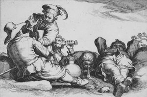 Talonpoikien juominen, sarjasta Sixteen Farmasant Subjects, 17th century.