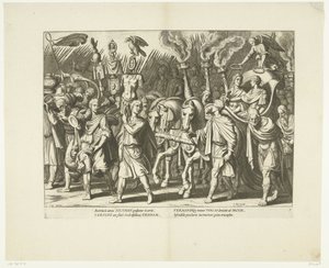 Triomfwagen van Karel V en Ferdinand, na de bevrijding van Wenen van de Turken, ca. 1532, nro 7 Scenes uit het leven van Karel V (sarjan nimi) Keisari Kaarle V:n elämä erittäin kauniissa kaiverruksissa, jotka on kaiverrettu kuuluisan A. Tempestin kuvioihin tekijältä Cornelis Boel