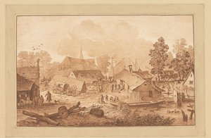 Kylänäkymä ja lampi tekijältä Cornelis Brouwer