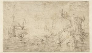 Merimaisema laivalla lähellä saarta tekijältä Cornelis Claesz van Wieringen (attributed to)