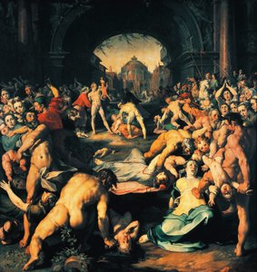 Viattomien verilöyly, triptyykin keskipaneeli, Cornelis Cornelisz van Haarlem (1562-1638)