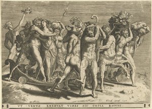 Bacchus ja Venus kentaurien piirtämissä vaunuissa tekijältä Cornelis Cort (rejected attribution)