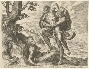 Hercules painii Antaeuksen kanssa Labors of Hercules (sarjan nimi) tekijältä Cornelis Cort