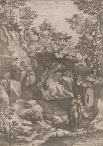 Maria Magdaleena katuva erämaassa, 1573. tekijältä Cornelis Cort