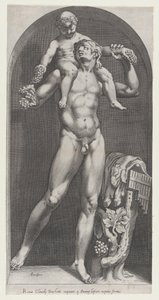 Roomalaisen loiston peili: Bacchus satyyrin harteilla, 1500-luku, 1500-luku. tekijältä Cornelis Cort