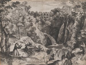 Pyhä Franciscus vastaanottaa Stigmatat, 1567. tekijältä Cornelis Cort