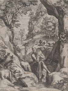 Pyhä Hieronymus katuva erämaassa, 1573. tekijältä Cornelis Cort