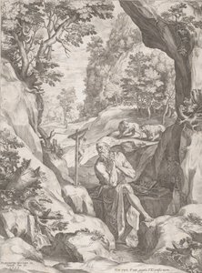 Pyhä Hieronymus katuva erämaassa, 1573. tekijältä Cornelis Cort