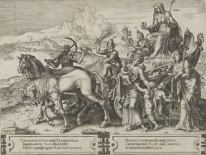 Nöyryyden voitto, teoksesta The Cycle of the Vicissitudes of Human Affairs, levy 7, 1564. tekijältä Cornelis Cort