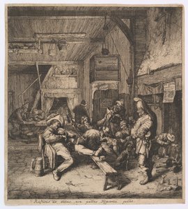 Majatalossa istuva viulunsoitin, 1685. tekijältä Cornelis Dusart