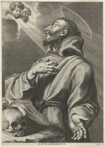 H. Franciscus van Assisi Pyhä Franciscus (otsikko esineessä) tekijältä Cornelis Galle (I)