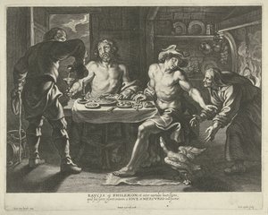 Jupiter ja Merkurius Philemonin ja Baucisin talossa tekijältä Cornelis Galle (I)