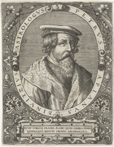 Peter Apianuksen muotokuva Petrus Apianus Binuitzius (otsikko esineessä) tekijältä Cornelis Galle (I)