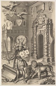 Kuva Kreivi Tassisin allegorisesta muotokuvasta Jean Jacques Chifflet, Les marques ..., 1645.