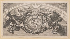 Vinjetti Balthasar Cordierin, kreikkalaisten isien ketjun Saint Johnissa, otsikkosivulle tekijältä Cornelis Galle I after Sir Peter Paul Rubens