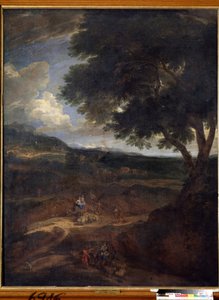 "Jaakobin paluu Kanaanin maahan vaimoineen ja lapsineen" (Jakobin paluu) Constantinus Cornelis Huysmansin (1648-1727) maalaus Valtion taidemuseo, Tula, Venäjä