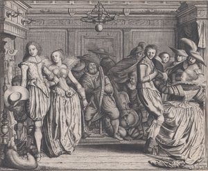 Sisustus tanssivien parien ja muusikoiden kanssa, n. 1620. tekijältä Cornelis Koning