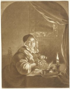 Nainen kynttilänvalossa tekijältä Cornelis Ploos van Amstel (signed by artist)