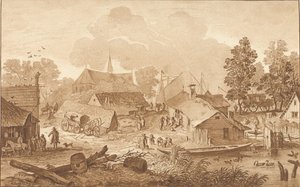 Kylänäkymä ja lampi tekijältä Cornelis Ploos van Amstel (signed by artist)