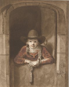 Poika nojaa alaoven yli tekijältä Cornelis Ploos van Amstel (signed by artist)