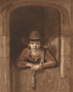 Poika nojaa alemman oven yli, 1763, julkaistu 1765. tekijältä Cornelis Ploos van Amstel