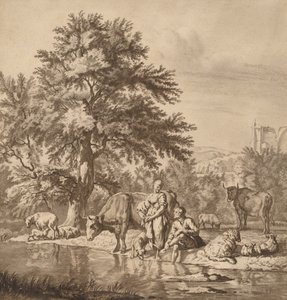 Paimen ja paimentar laumansa kanssa, 1763, julkaistu 1765. tekijältä Cornelis Ploos van Amstel