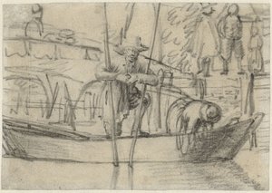 Mies ja nainen veneessä rannalla tekijältä Cornelis Saftleven (attributed to)