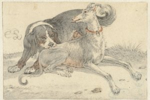 Vinttikoira ja peltokoira tekijältä Cornelis Saftleven