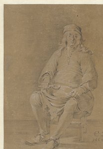 Istuva mies kulho sylissään tekijältä Cornelis Saftleven