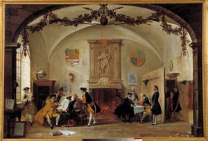 Allegoria sodasta Ranskaa vastaan Hollantilaiset sotilaat tutkivat strategioita Espanjan peräkkäissodan (1701-1714) aikana Ranskan ja Espanjan sekä Englannin, Alankomaiden ja Preussin muodostaman liittouman välillä. Cornelis Troostin (1697-1750) maalaus 17 tekijältä Cornelis Troost