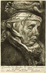 Vanhan naisen pää (ns. Visscherin äidin muotokuva). tekijältä Cornelis Visscher
