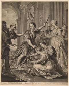 Akhilleus Lycomeden hovissa tekijältä Cornelis Visscher after Sir Peter Paul Rubens, published by Pieter Claesz Soutman