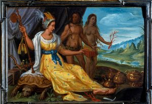 Neljä osaa maailmaa: Amerikka. Cornelis De Baellieurin (1607-1671) maalaus, flaamilainen koulu