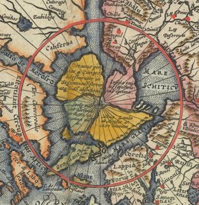 Yksityiskohta maailmankartasta - Artic ja magneettinen saari pohjoisnavana