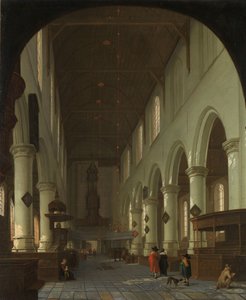 Delftin Oude Kerkin sisätilat kuorosta kohti portaalia tekijältä Cornelis de Man (attributed to)