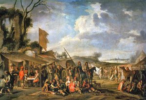 Sotilasleiri joidenkin raunioiden äärellä tekijältä Cornelis de Wael