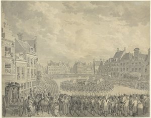 Utrechtin Neude-joen tykkimiesten virkavalansa komissaarien neuvostossa, 1786 tekijältä Cornelis van Cuylenburgh (II) (signed by artist)