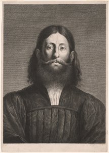 Portrait of a Bearded Man (ns. Giorgionen muotokuva), Cabinet Reynstistä; Variarum imaginum a celeberrimis artificibus pictarum Caelaturae (Cabinet Reynst: Kaiverrukset kuuluisien taiteilijoiden maalaamista erilaisista kuvista). tekijältä Cornelis van Dalen II