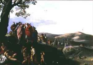 Mooses iskee vettä kallioista tekijältä Cornelis van Poelenburgh or Poelenburch