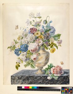Marmorimaljakko sekakukkia marmorihyllyllä, n. 1800