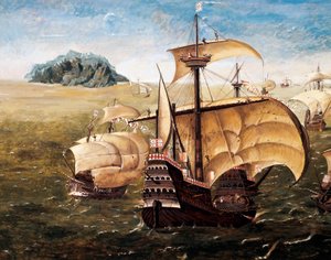Portugalin laivasto, kopio Cornelis Anthonisz Onin (1499-1557) maalauksesta tekijältä Cornelisz Anthonisz