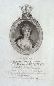 Hänen kuninkaallinen korkeutensa, Caroline Amelia Elizabeth, Walesin prinsessa (1768-1821), kaiverrettu P. Sintzenichin toimesta tekijältä Cornelius (after) Hoyer