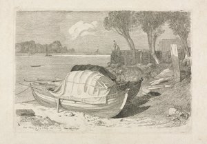Kaksi rannalla olevaa kalastusvenettä, 1809. tekijältä Cornelius Varley