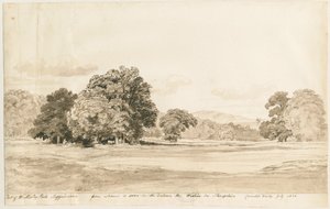 Wrottesley Park: seepiapiirustus, heinäkuu 1820 tekijältä Cornelius Varley